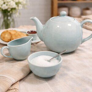 Like New! 4 Pce ROYAL DOULTON Gordon Ramsay Maze Light Blue Teapot Set COMPLETE